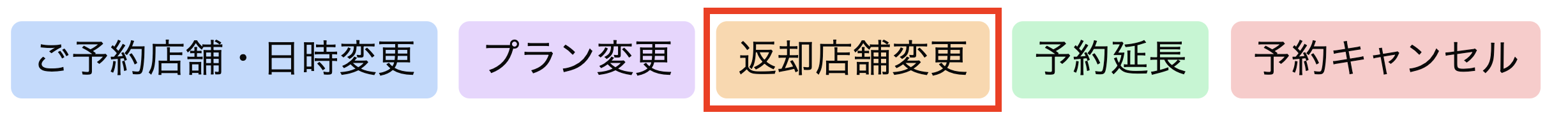 マイページでの返却店舗変更画面
